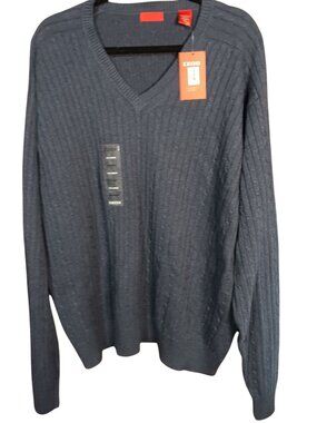 Izod Luxury Sport 2XL Navy Blue Cable Knit V-Neck Sweater 100% Cotton